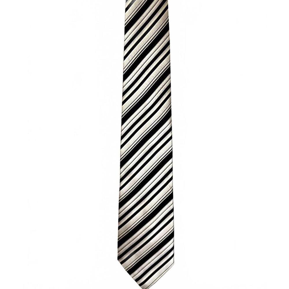 Ted Baker Knotted Collection Silk Tie Black Silver Diagonal Stripe 100% Silk